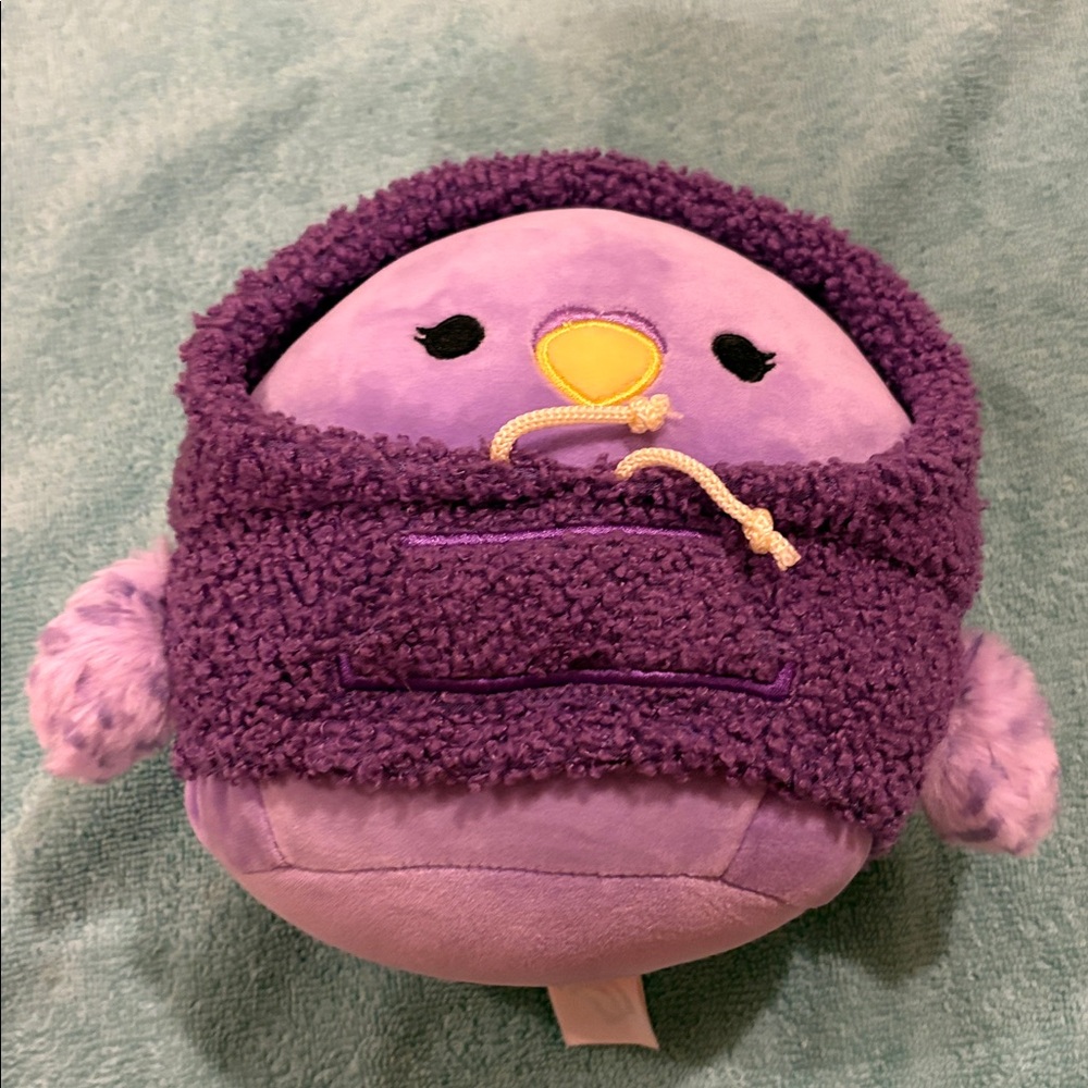 Squishmallow Anoushka parakeet with hood.